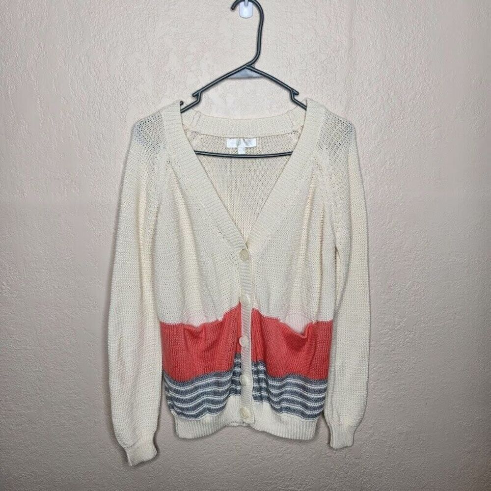 MM Couture Cardigan Sweater Women's Small Ivory Ramie Raglan Sleeve Button-Front